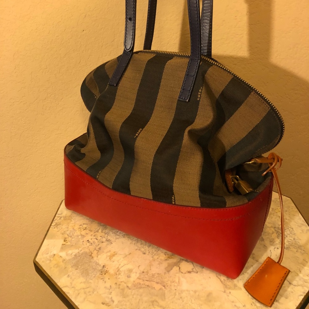 Fendi Borsa Penguin Brn Red Canvas Leather Tote